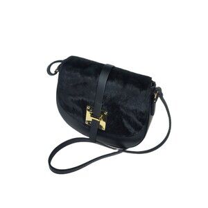 Charlie Leather Black "Mack" Small Half Moon Crossbody-Black Leather & Fur–NWT